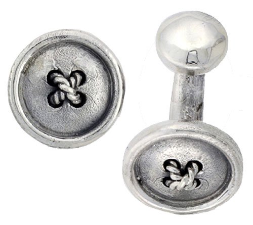 Sterling Silver Sewed-in Button Cufflinks, 11/16 inch wide