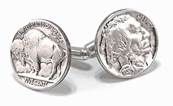 Buffalo Nickel Cufflinks with Sterling Silver Actions. Made in the USA