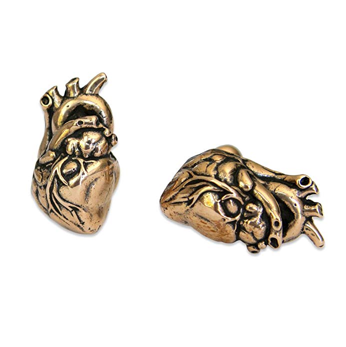 Moon Raven Designs - Anatomical Heart Cuff Links in Solid Cast Bronze - Life Like Anatomical Heart - Jewelry with an Edge Inspired By Nature
