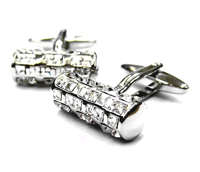 Tailor B White Crystals Tube Cufflinks 72 Stones Clear Crystals Cuff Links 052041-1