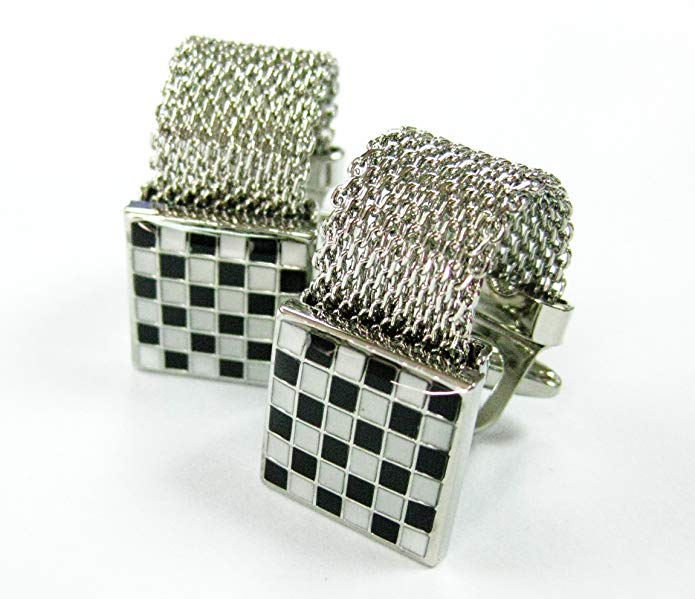 Tailor B Wrap Around Stainless Steel Chain Cufflinks Black and White Checkers Cuff Links